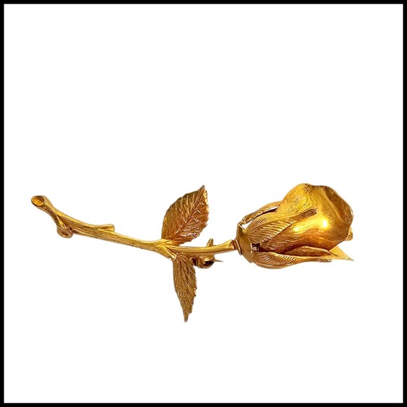 Vintage Jewelry - Rose Flower Brooch Pin Gold Tone Floral Lapel Pin Wedding Jewelry